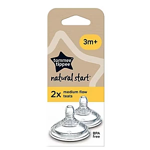 Tommee Tippee Natural Start Baby Bottle Teats, Medium flow, 3+ Months, Anti-colic Valve, Soft Silicone, Pack of 2