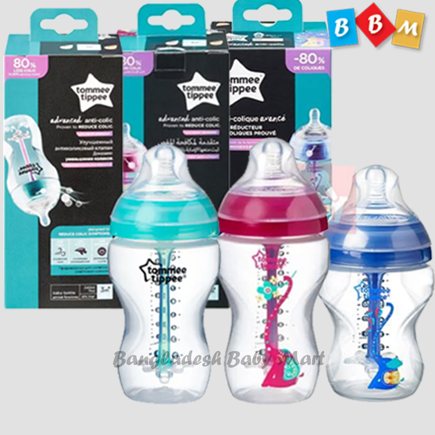 Tommee Tippee Closer to Nature Baby Bottles with Anti-Colic Valve - 260ml