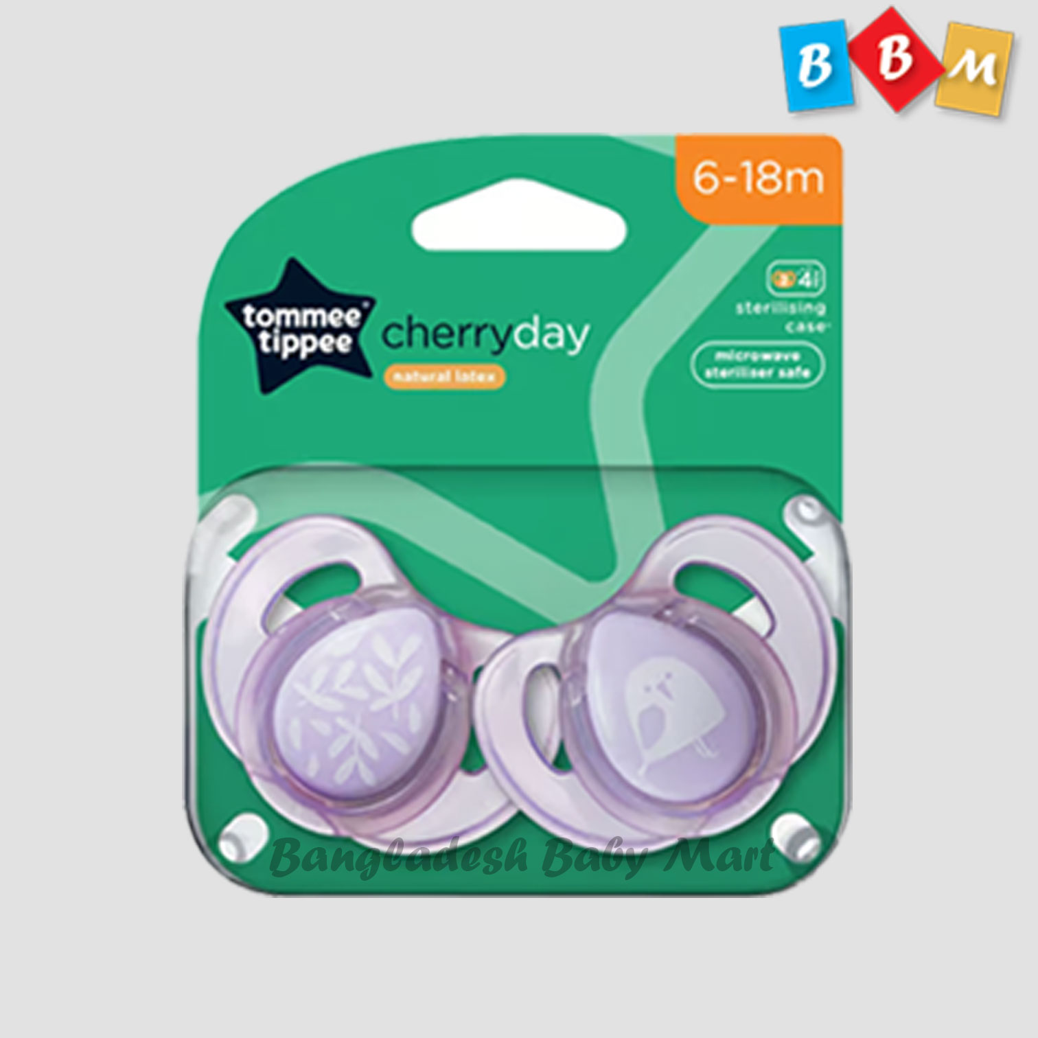 Tommee Tippee Every Day Essential Natural Latex Dummies, Round Cherry Shaped Teat, 6-18m