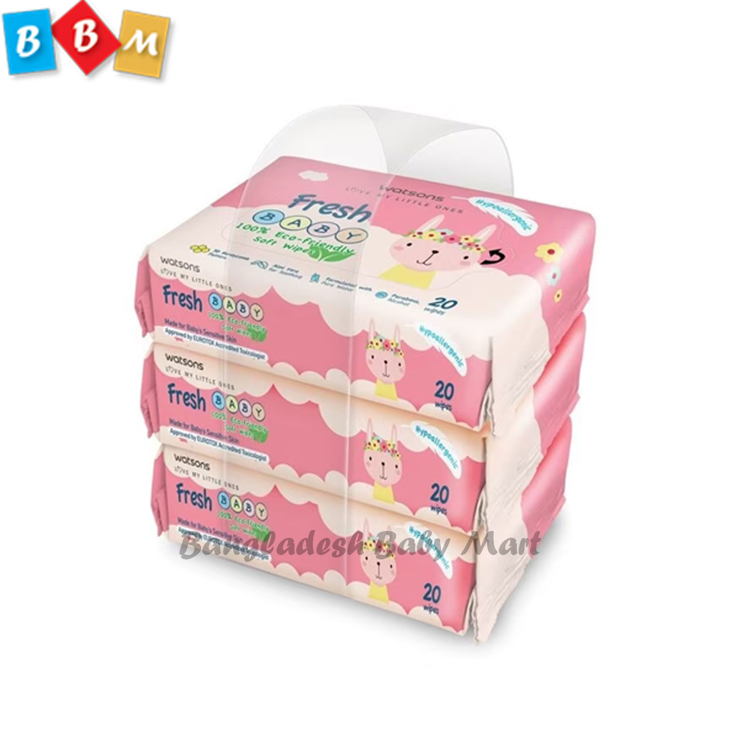 Watsons Unscented Baby 100 Eco-Friendly Soft Wipes 20s x 3 packs.
